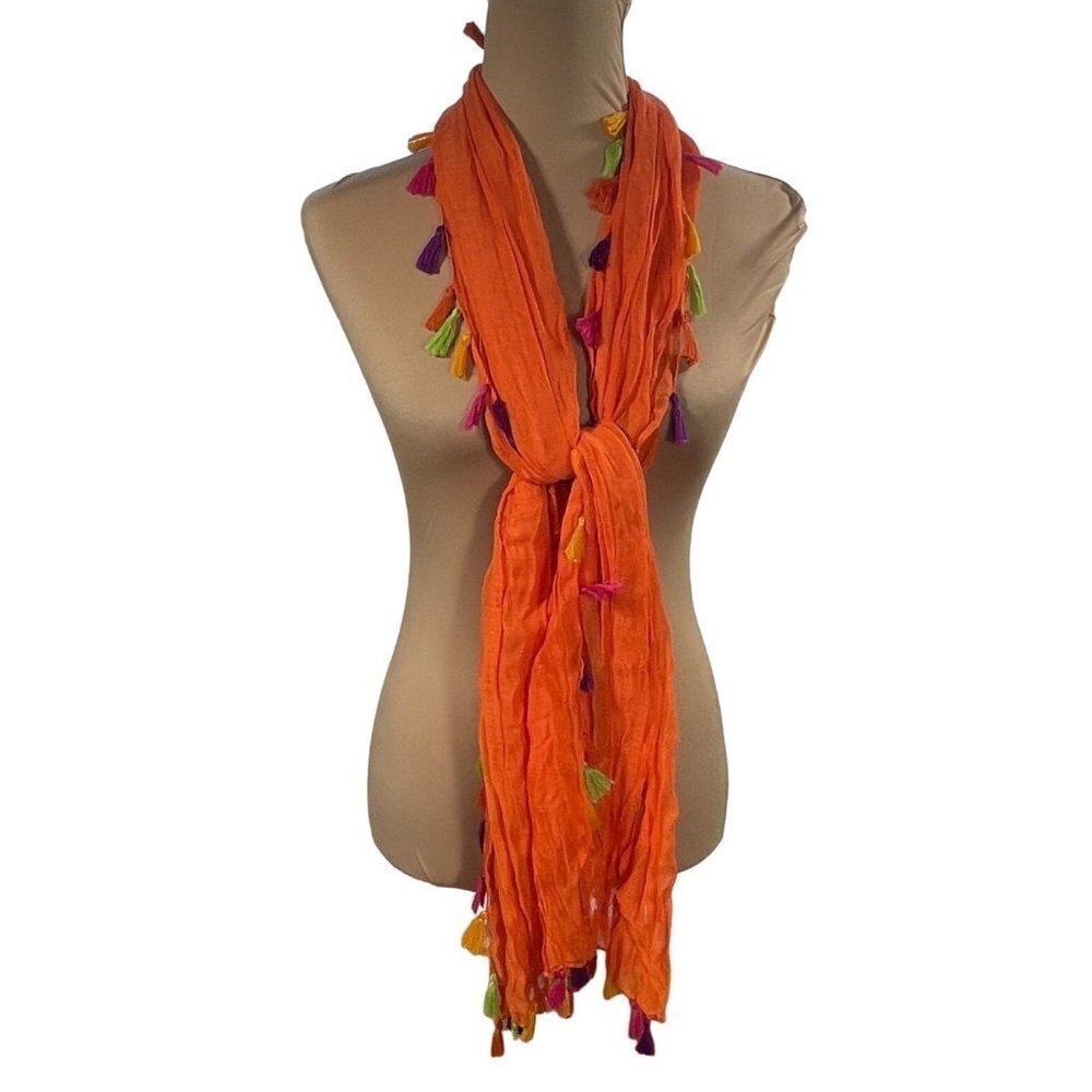 2 Chic Lightweight Scarf Tassels Fun Colorful Long Sheer Orange